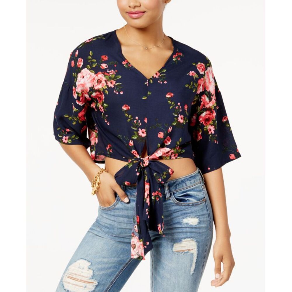 Polly Esther Juniors Cotton Tie Front Crop Top